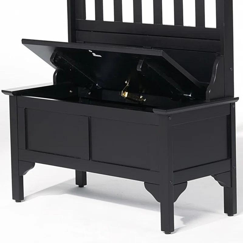 Co-t Solid Hardwood Hall Tree With Storage Bench, Safety Hinge, And Brass Hooks