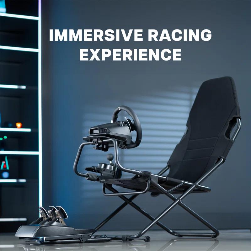 Vivo Black Folding Racing Simulator Cockpit With Wheel Stand