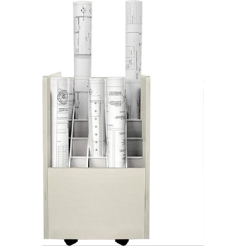 20-Slot Mobile Rolling Wood Blueprint Roll File Large Document Organizer