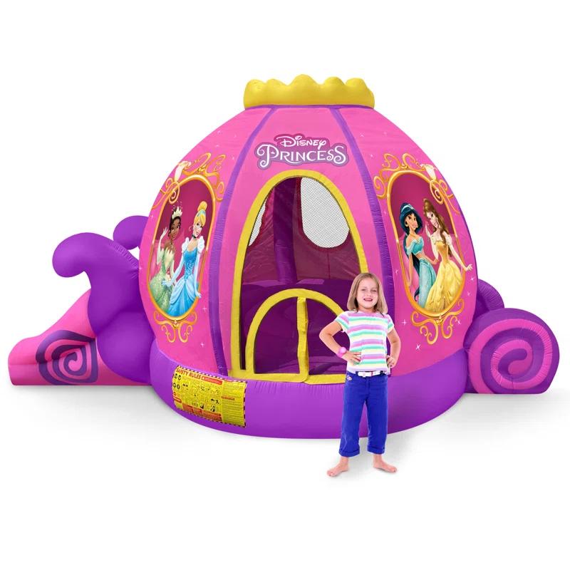 Funormous Disney Princess Carriage Inflatable Outdoor Bounce House with Slide and Ball Pit