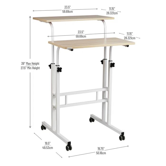 Mind Reader Mind Reader Standing Desk, Adjustable Height, Computer Desk, Laptop Desk, Portable, Rolling, 23.5"L x 19.5"W x 39"H, White
