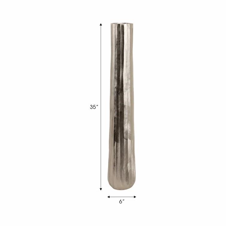 Sagebrook Home 58" Rounded Etched Metal Floor Vase, Silver | Perigold