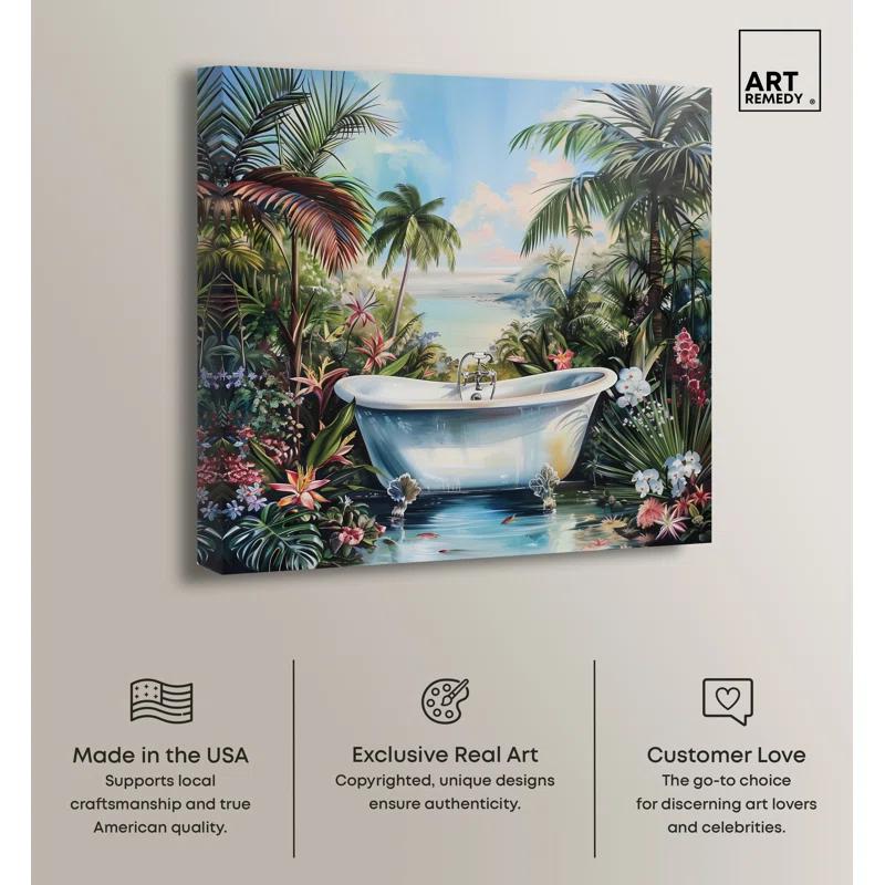 Art Remedy Paradise Bathtub Tropical Bathroom Wall Art by Art Remedy