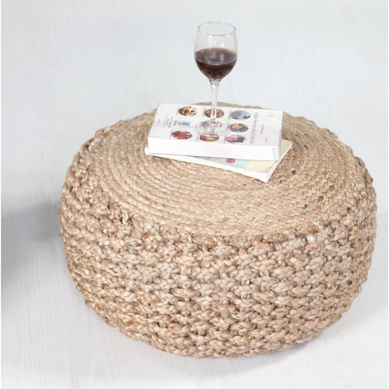 Highland Dunes Aarron Hand-Made Jute Braided Ottoman Pouf