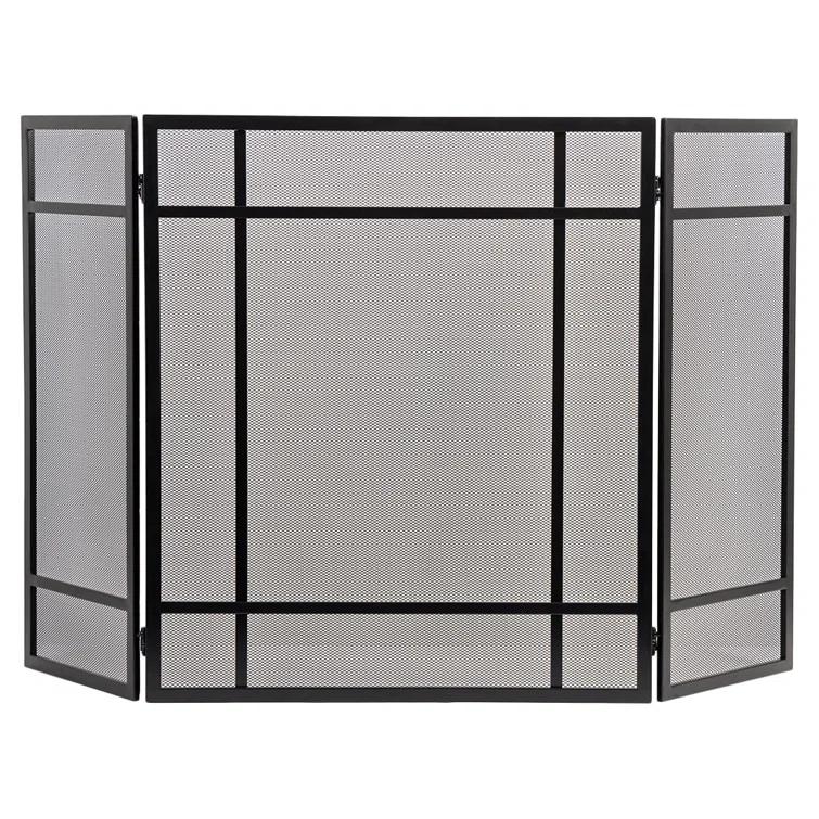 Country Living Pinecrest Mesh Fireplace Screen with Durable 3-Panel Steel Frame - Brass Handles