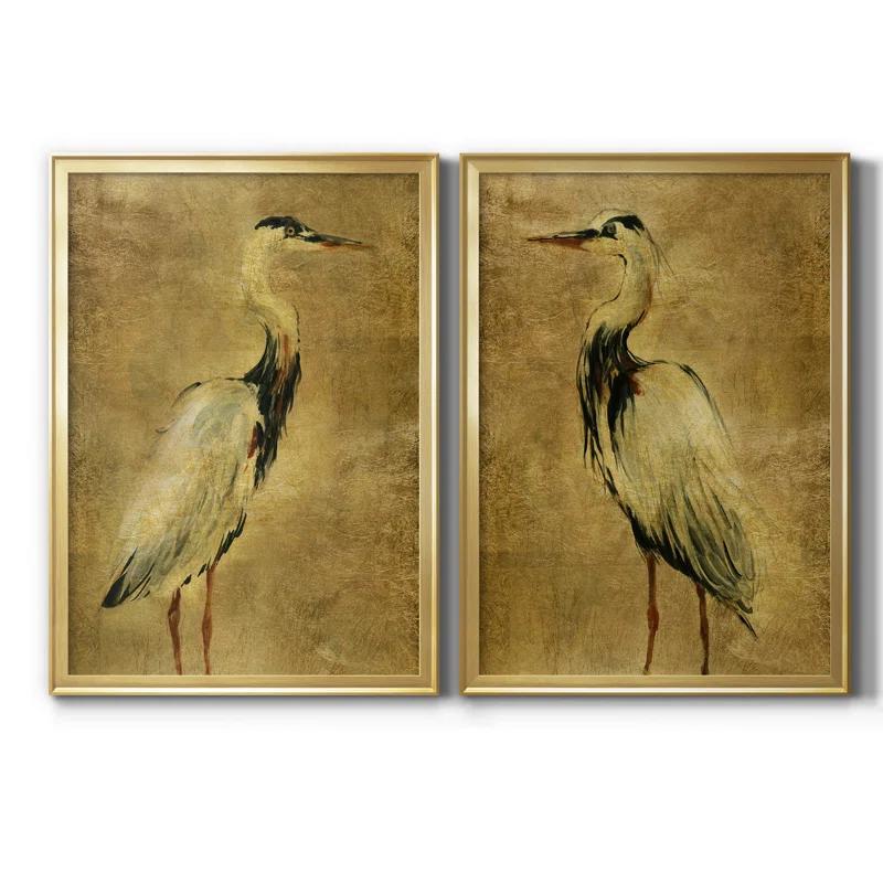 Beachcrest Home™ " Gold Crane At Dusk I " 2 - Pieces Painting Print