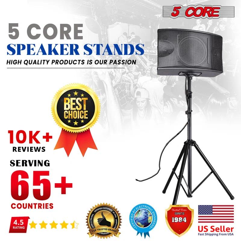 Inbox Zero 5 Core Speaker Stand Tripod Heavy Duty Adjustable Up to 72 Inch DJ Studio Monitor Stands Pole Mount