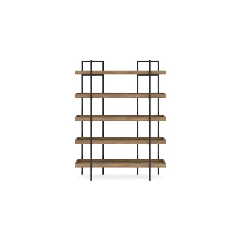 Benjara Tey Bookcase, 5 Display Shelves, Brown Mango Wood, Gray Metal Frame