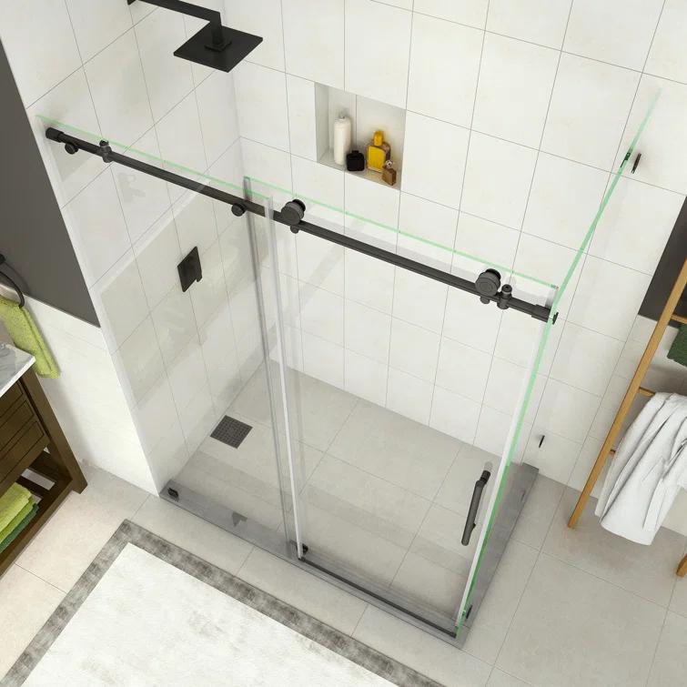 Aston Coraline 56" - 60" W x 33.875" D x 76" H Frameless Sliding Shower Enclosure SEN984EZ-MB-60-10