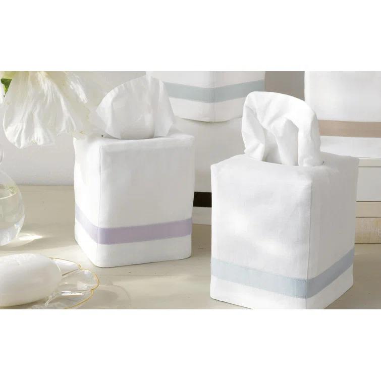Opal White Linen Tissue Box Cover with Sateen Trim