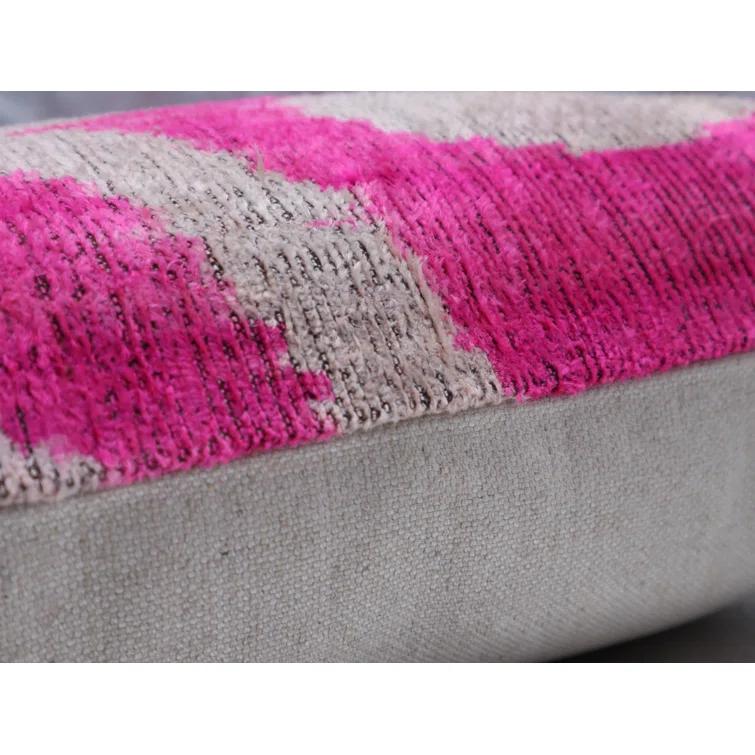 Vibrant Pink and Beige Velvet Geometric Trellis Throw Pillow