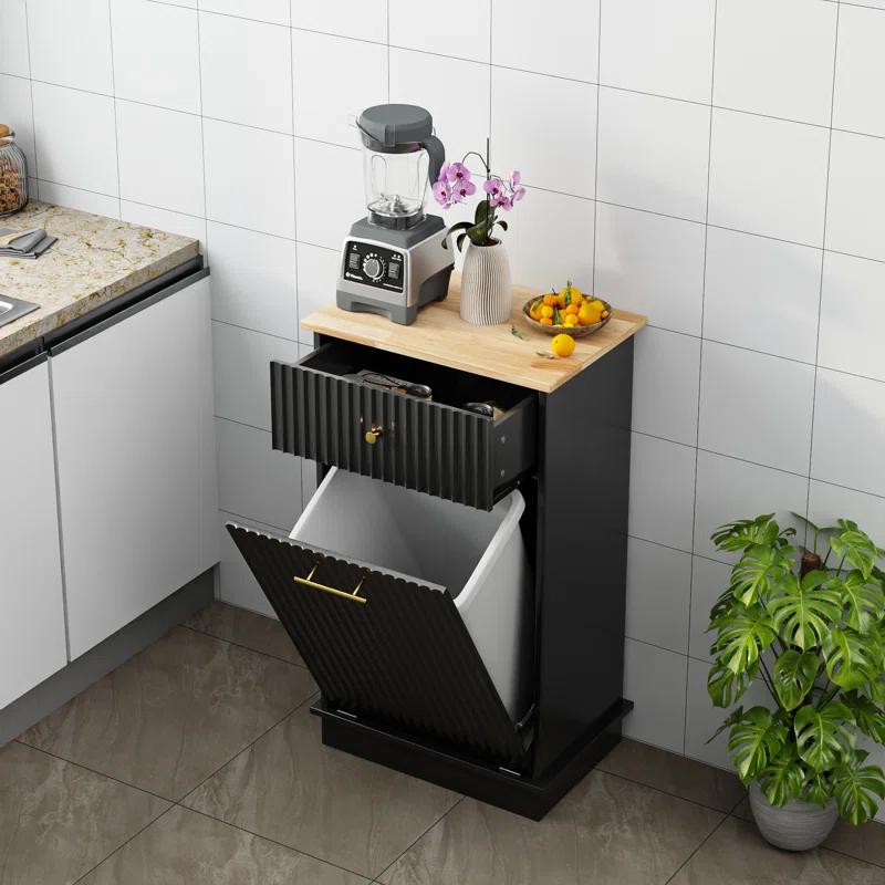 Alaulm 10 Gallons Tilt out Trash Can Cabinet with Drawer, Freestanding Kitchen Trash Can Cabinet (Not Include Trash Can)