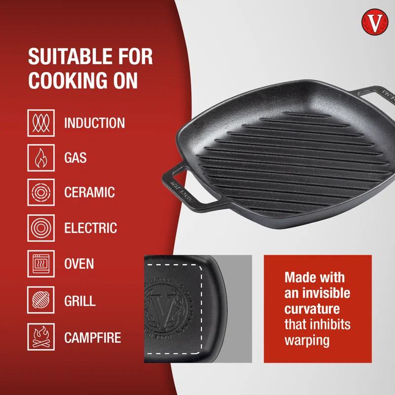 Victoria 10'' Cast Iron Grill Pan / Griddle Set