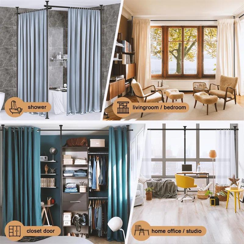 Room Divider Bracket, Tension Curtain Rod, No Drilling Required