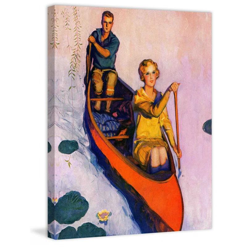 Marmont Hill Couple Paddling Canoe by McClelland Barclay Print on Wrapped Canvas