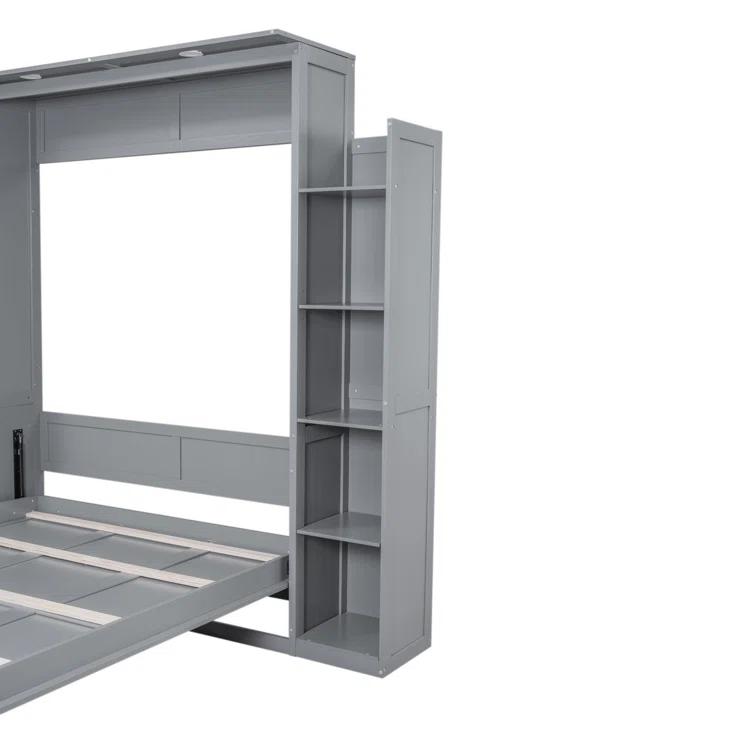 HOME FURNITURE Queen Size Murphy Bed Wall Bed With Shelves And LED Lights,