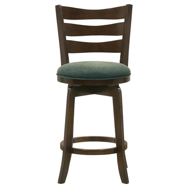 Benjara Mona Swivel Barstool Chair, Hunter Green Fabric, Dark Cherry Brown Finish