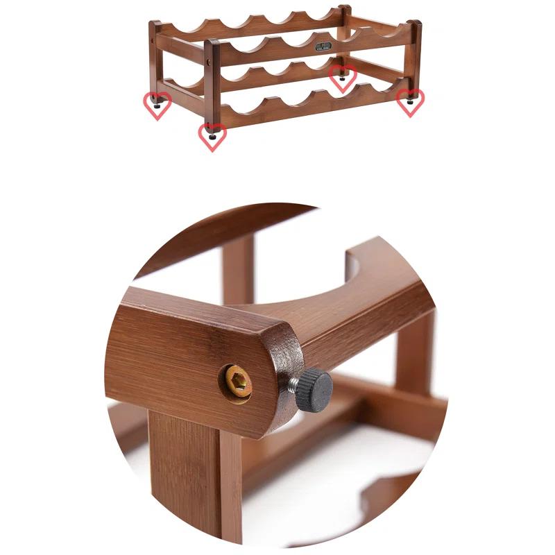 K KELBEL 8 Bottle Solid Wood Tabletop Wine Bottle Rack in Brown