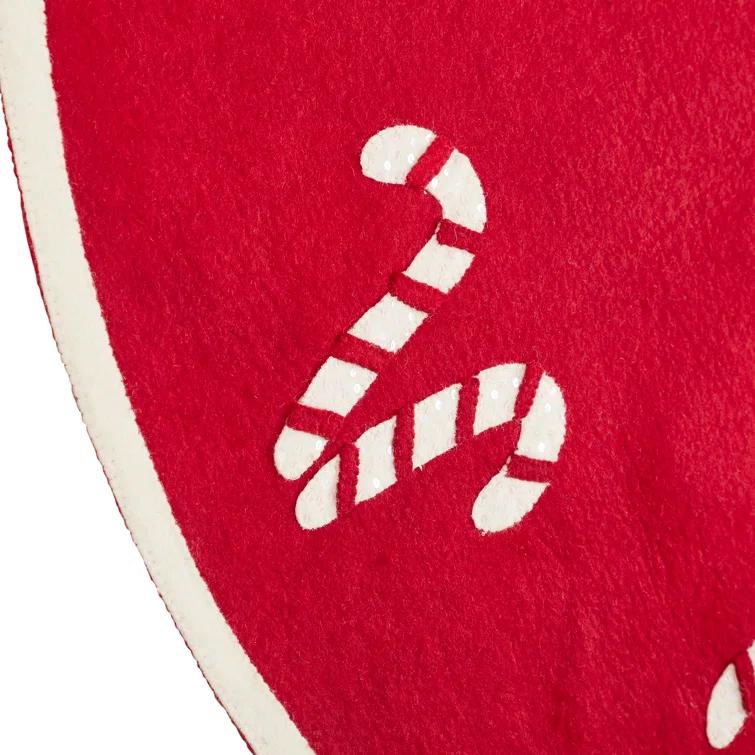 Handmade Christmas Tree Skirt in Felt - Candy Canes - 60"