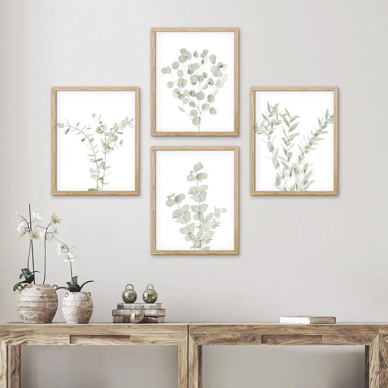 IDEA4WALL Minimal Botanical " IDEA4WALL Framed Pastel Watercolor Green Leaves Wall Art, Set Of 4 Nature Wilderness Wall Decor Prints, Botanical Floral Wall Decor For Living Room, Bedroom " 4 - Pieces