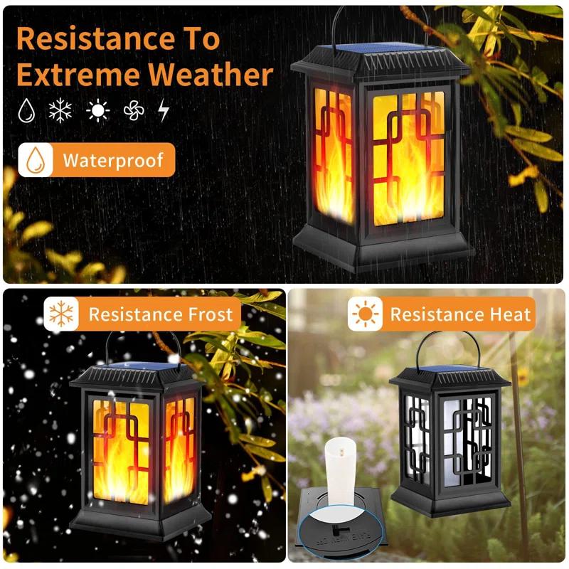 COAHAHA Solar Lantern Flickering Flame, Ip65 Waterproof, Solar Powered Outdoor Hanging Lantern For Patio, Garden, Yard, Two Lighting Modes, Energy-Saving