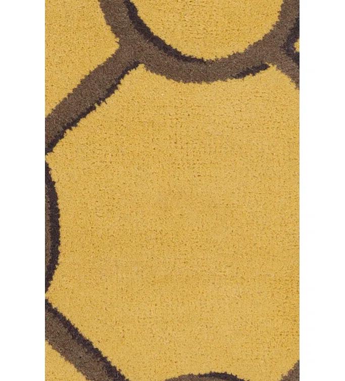 Chandra Rugs Stella Authentic Hand-Tufted Handmade Brown Abstract Lines and Circle Design on Yellow Wool Transitional Area Rug