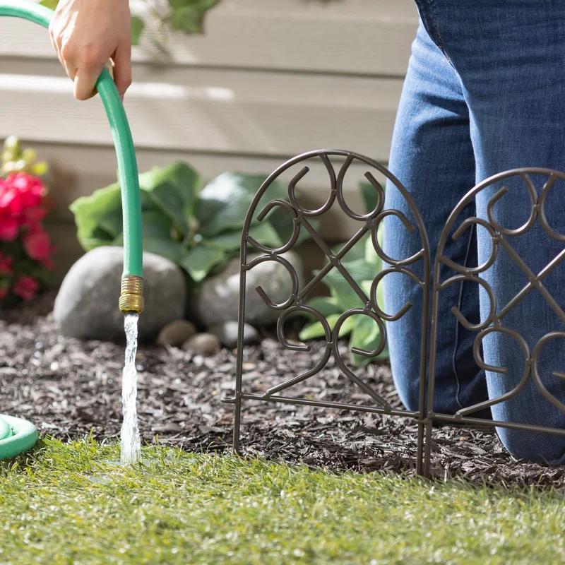 Evergreen Enterprises, Inc 18'' H x 120'' W Scrollwork Wrought Iron Edging with Ground Stakes and Gunmetal Finish
