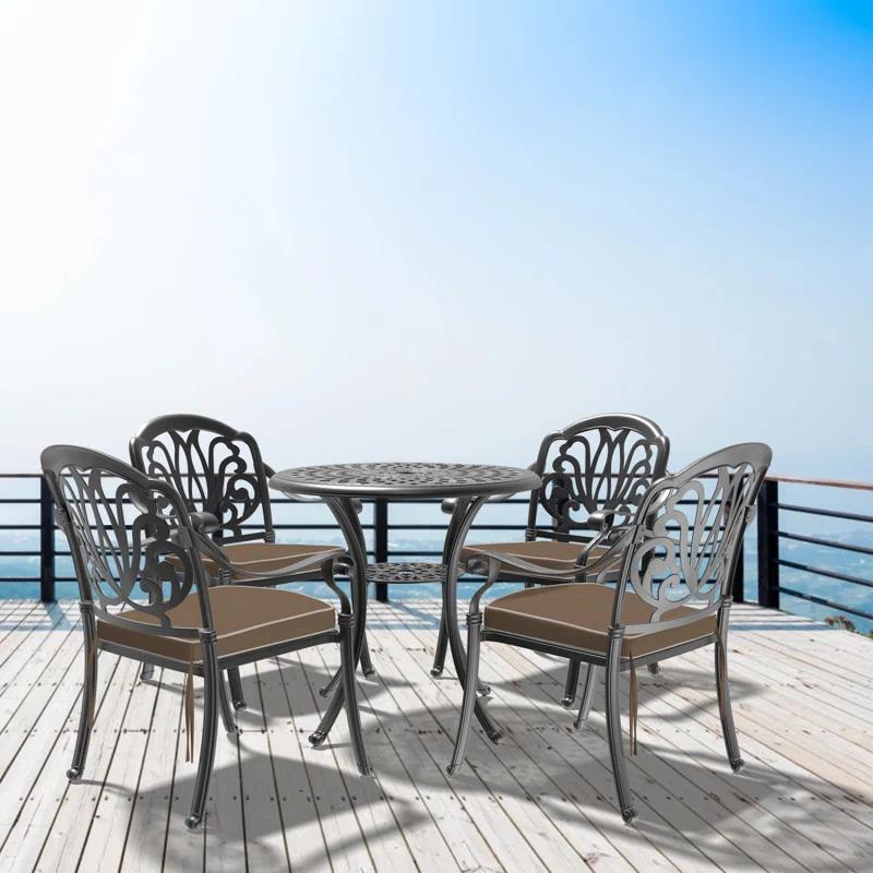 Fleur De Lis Living (Cushions In  Random Colors)5-Piece Set Of Cast Aluminum Patio Furniture With  Cushions, Patio Set, Patio Seating Set, Conversation Set