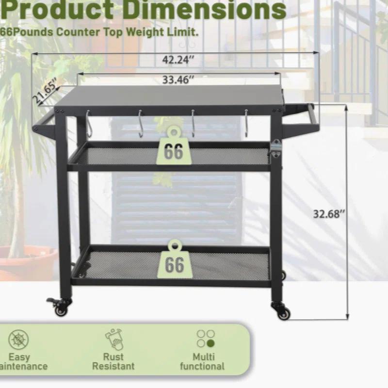 GZMWON 3-Shelf Outdoor Grill Table, Grill Cart Outdoor With Wheels, Pizza Oven Table And Food Prep Table, Blackstone Table Grill Stand  Blackstone Griddle  Outside BBQ