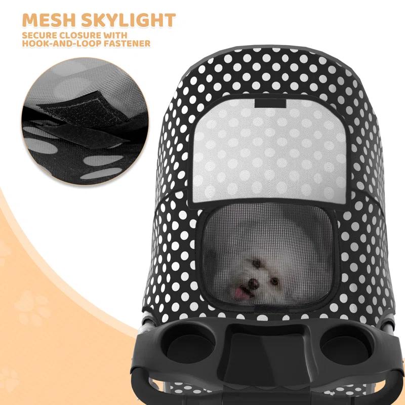 Magshion Foldable Pet Dog and Cat Stroller with Adjustable Canopy Storage Basket and Cup Holder for Small and Medium Pets