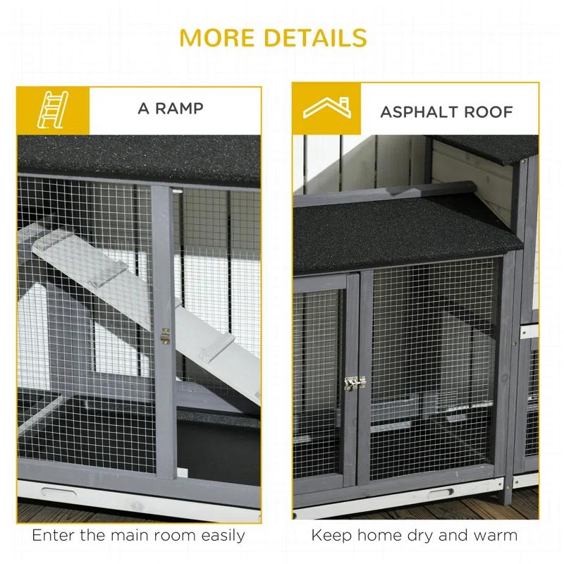 One Allium Way® 90.5" Wooden Rabbit Hutch Bunny Cage Pet Playpen House Enclosure with Double Side Run Boxes, No Leak Tray, Ramp, for Guinea Pig and Small Animals