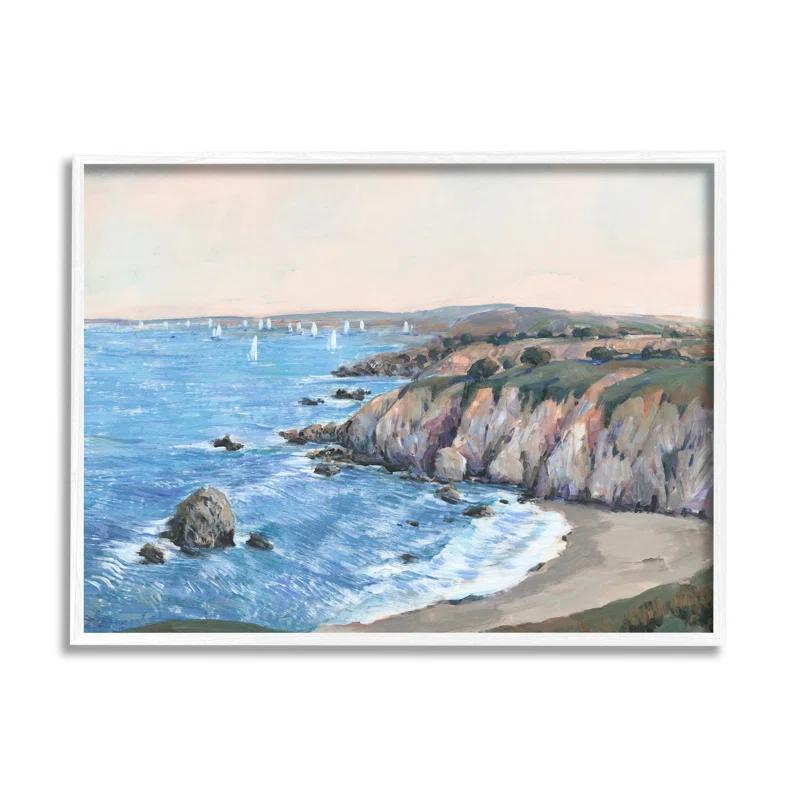 Stupell Industries " Ocean Coast Cove Distant Sailboats Beach Cliff Landscape " by Timothy O' Toole