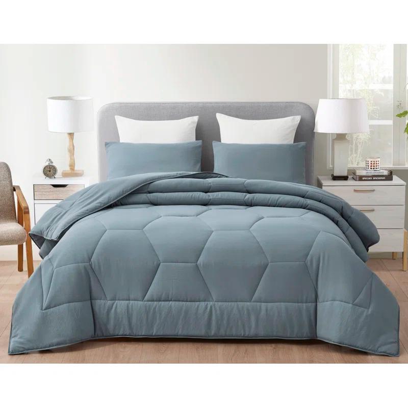 Chezmoi Collection Washed Microfiber Bedding Honeycomb Comforter Set