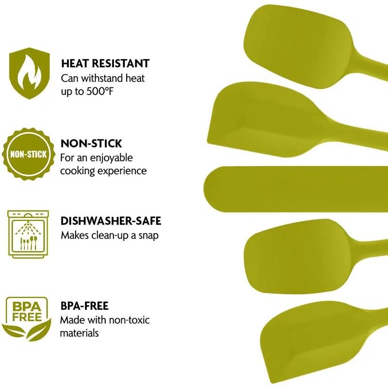 OVENTE Silicone Spatula , Food Grade Rubber Spatulas Heat Resistant w/ Stainless Steel Core & Seamless Design, Non Stick Rubber Spatula for Mixing, Baking & Cooking, 5 Pieces