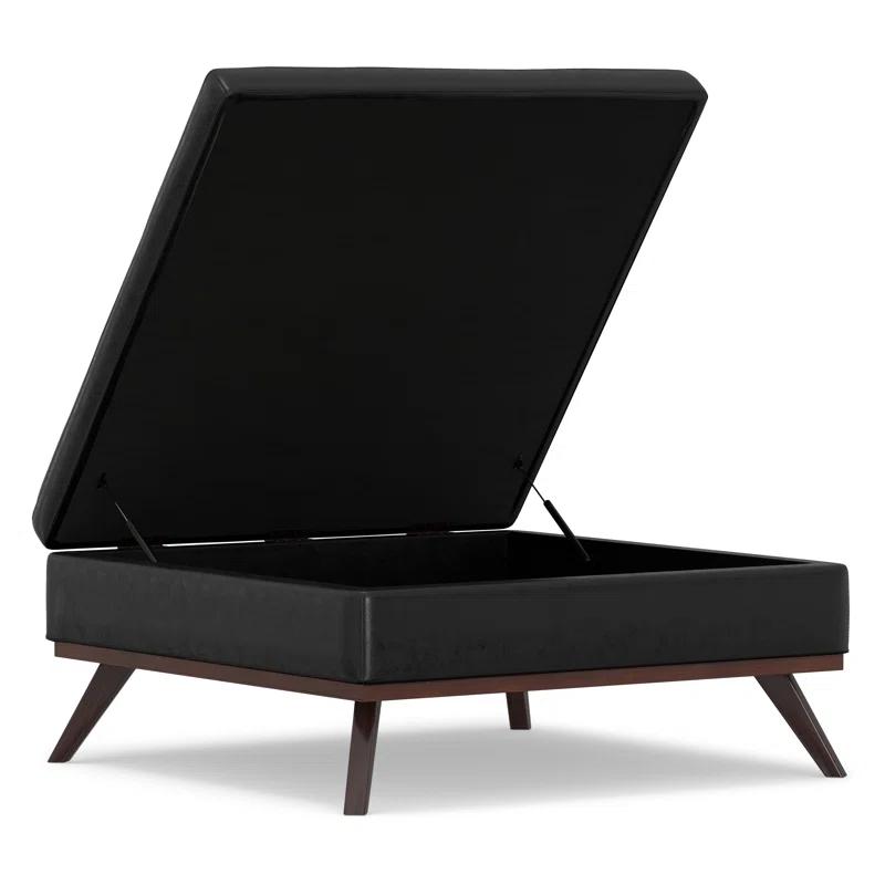 Simpli Home Owen 40"W XL Upholstered Square Coffee Table Storage Ottoman with Lift Top and Solid Wood Legs
