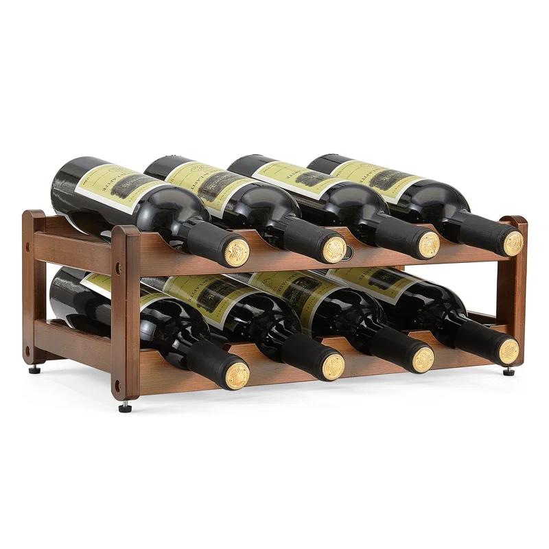 K KELBEL 8 Bottle Solid Wood Tabletop Wine Bottle Rack in Brown