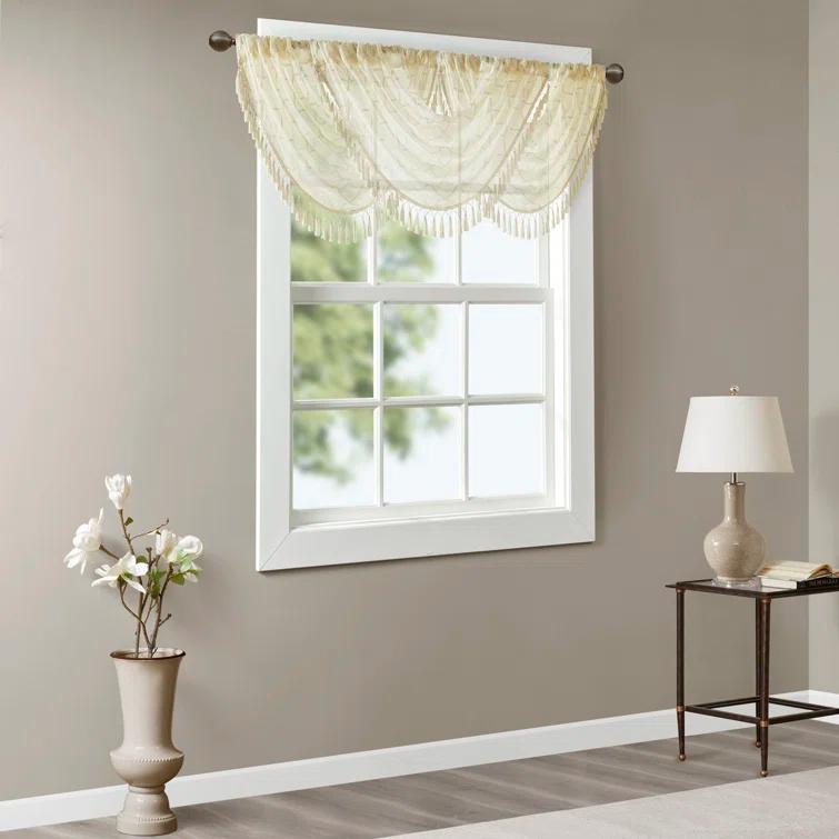 Madison Park Irina Diamond Sheer Embroidered Single Waterfall Valance