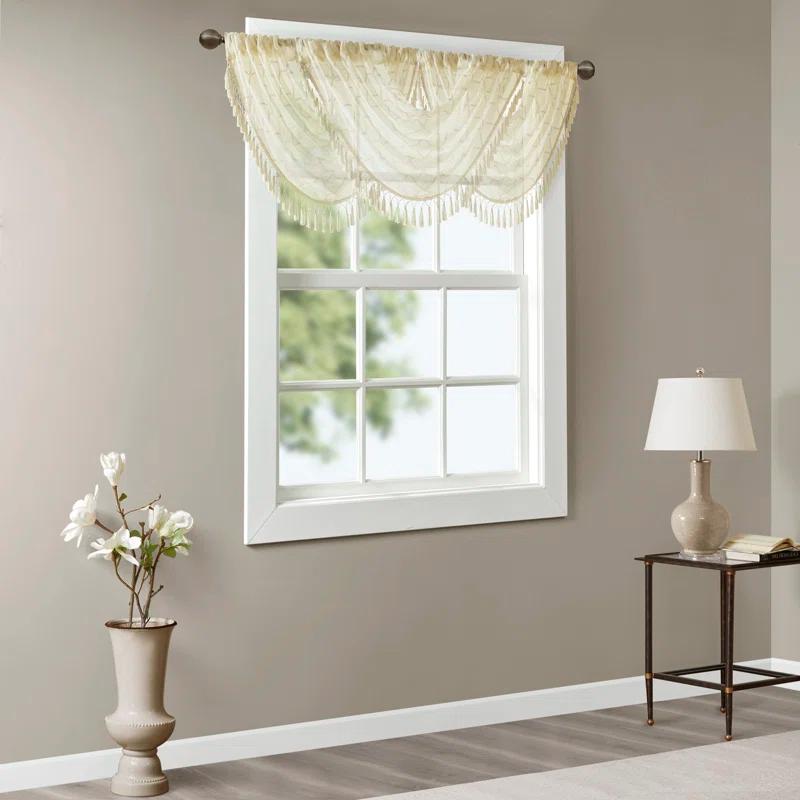 Madison Park Irina Diamond Sheer Embroidered Single Waterfall Valance