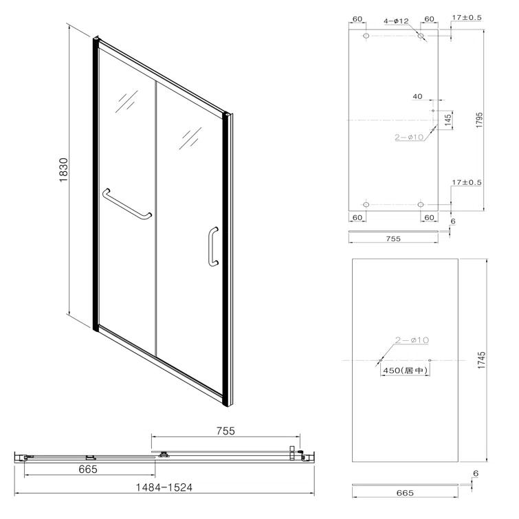 Mocoloo 60" W x 72" H Single Sliding Semi-Frameless Shower Door HMS-MOM-6A21-4-60SS