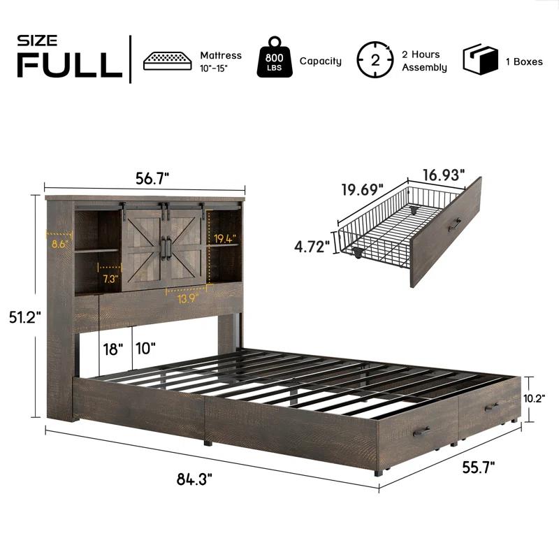 Sherell Wooden Bookcase Bed Frame