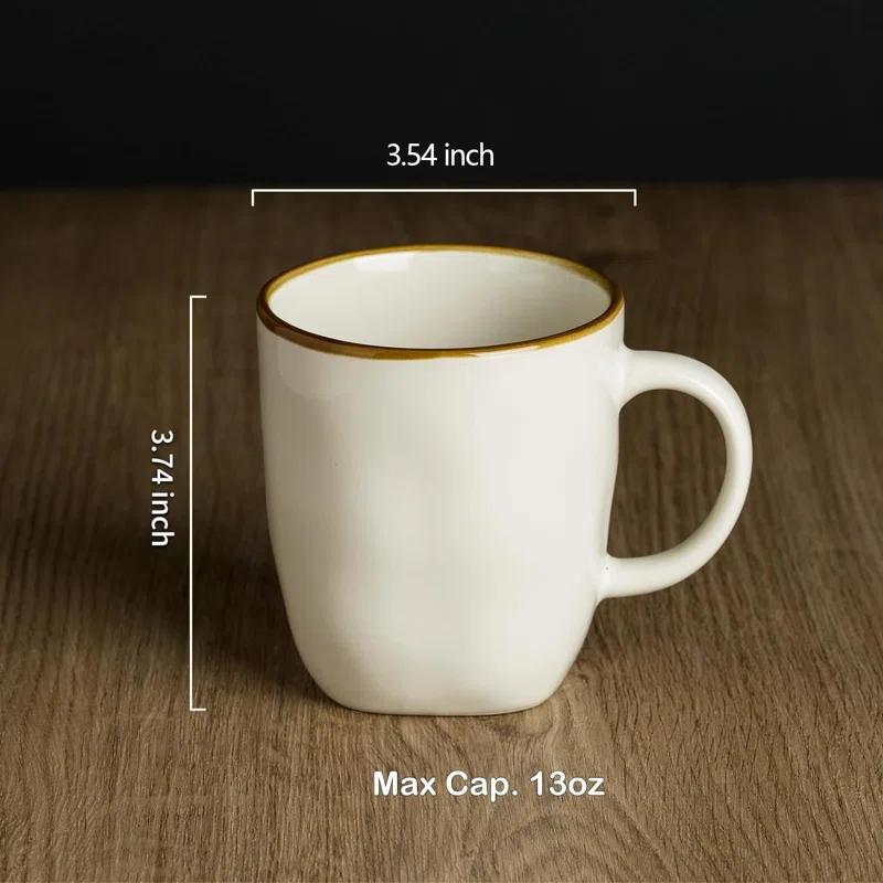 FAST APPLIANCES LLC Coffee Mugs Set Of 4, Ocean Square 13Oz Coffee Cup Set With Handle For Cocoa, Milk, Hot Chocolate, Tea, Water, Stoneware Cups For Kitchen, Microwave And Dishwasher Safe, Vanilla White