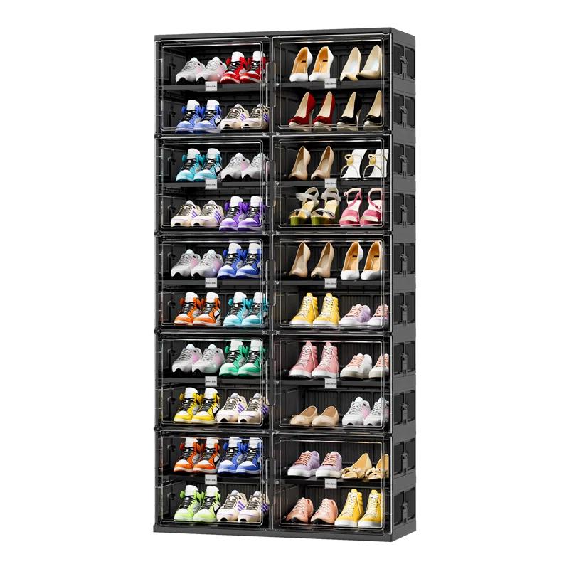 Rebrilliant 10 Tiers 40 Pairs Foldable Shoe Rack Organizer Fits Size 12, Large Shoe Cabinet With Magnetic Doors
