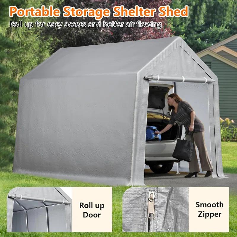babevy Durable Canopy Carport With Storage Shed - Roll-Up Zipper Door in , 103.92" H x 96" W x 168" D