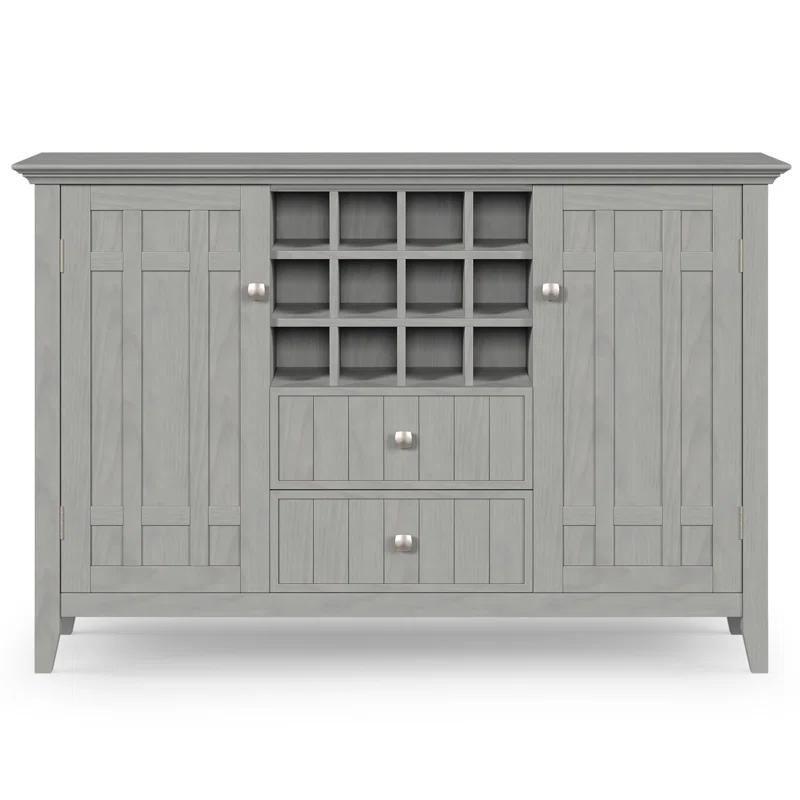 Simpli Home Bedford 54"W Solid Wood Sideboard Buffet and Wine Rack, 2 Drawers, and 2 Cabinets