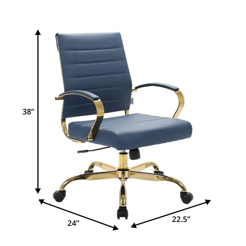 Everly Quinn Naudain Leather Office Chair – Modern Executive Swivel Task Chair with Wheels, Adjustable Height & Padded Arms for Desk or Conference Room