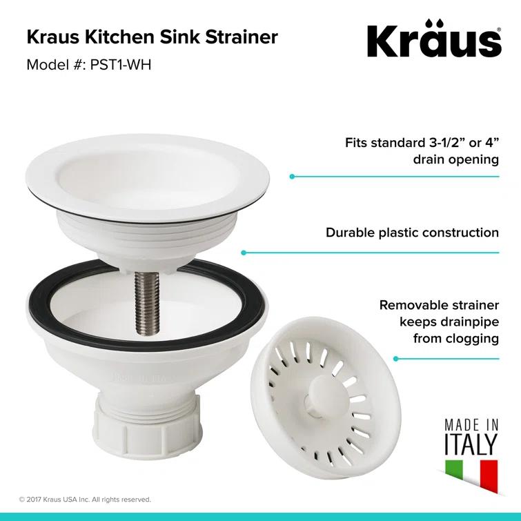 Kraus KRAUS Quarza™ 33" L Dual Mount 60/40 Double Bowl Granite Kitchen Sink and Strainers KGD-442WHITE-PST1-WH
