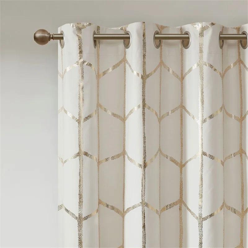 Everly Quinn Total Blackout Metallic Print Grommet Top Curtain Panel Pair (2 Pcs Window Panels)