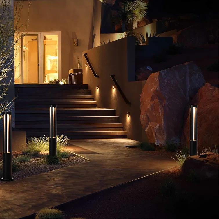 Gardenised Black Integrated LED Metal Bollard Light