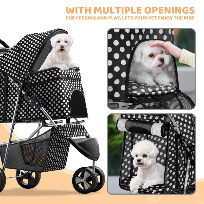 Magshion Foldable Pet Dog and Cat Stroller with Adjustable Canopy Storage Basket and Cup Holder for Small and Medium Pets