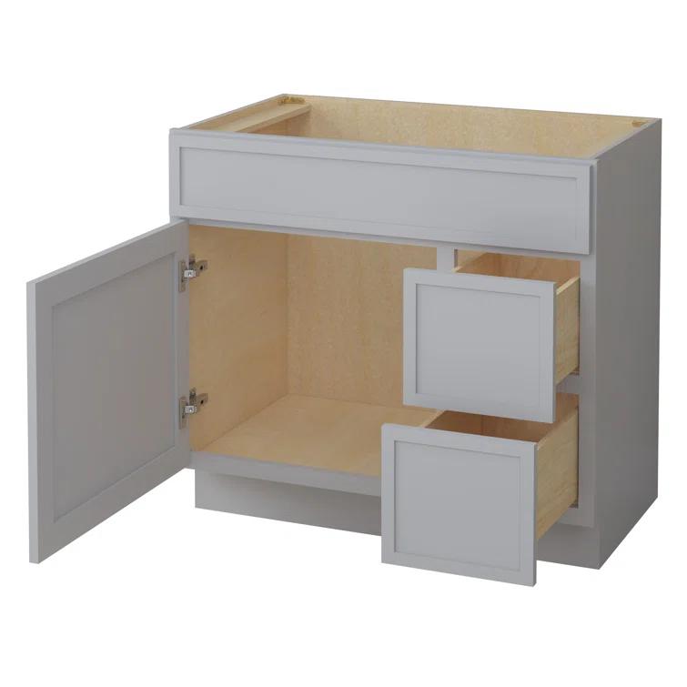 36" W Birch Plywood Freestanding Single Base 2 Drawers Storage Cabinet with Soft Close Door